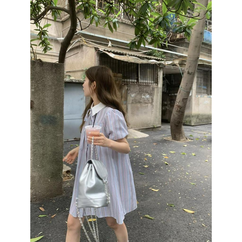 64080 Phong Cách Mới Váy Sơ Mi POLO Sọc