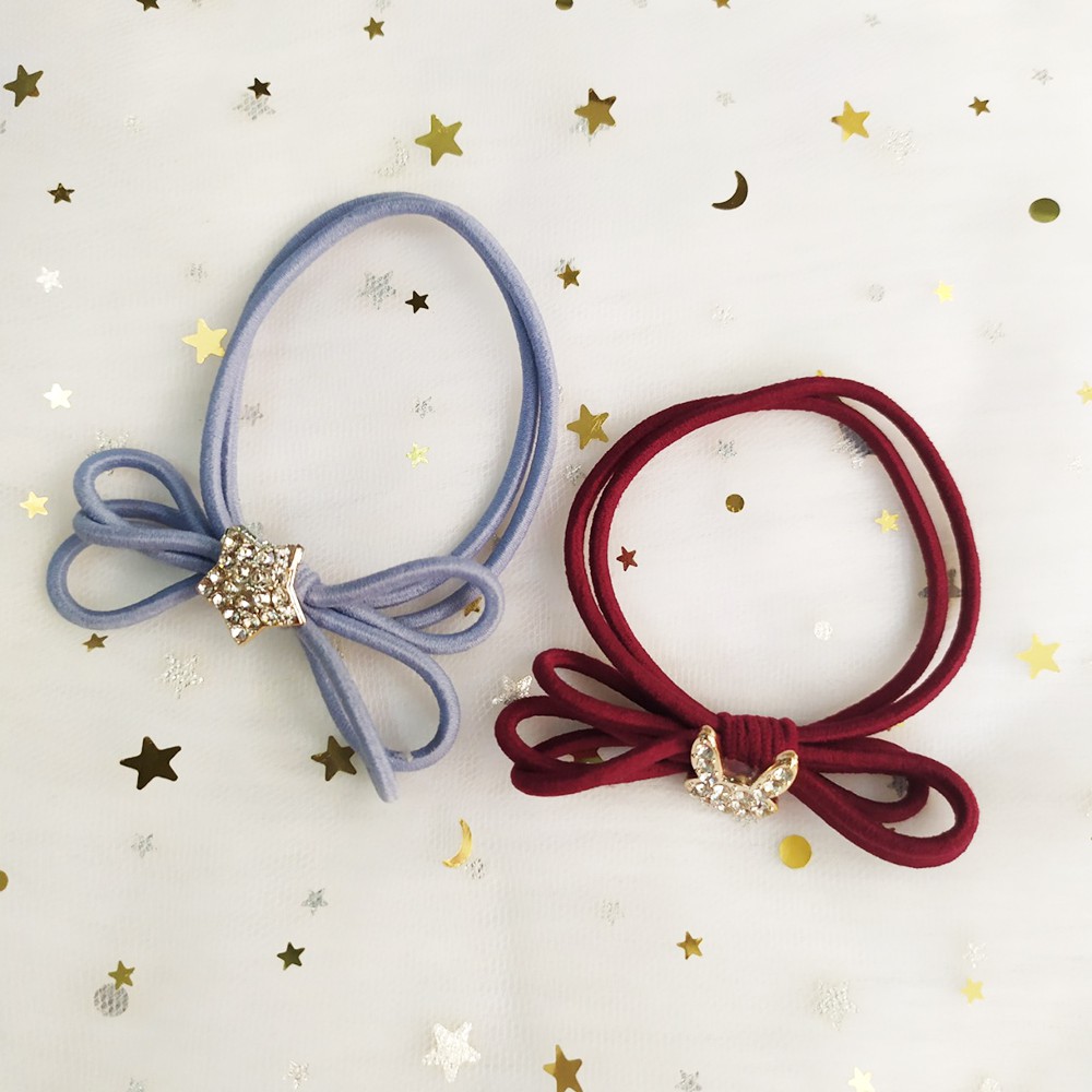 Dây cột tóc nơ đính hạt xinh xắn