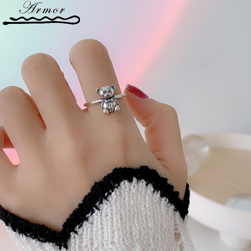 [Nhẫn Hở Điều Chỉnh Được] [Nhẫn Bạc Thiết Kế Hình Gấu Đáng Yêu Sáng Tạo Đáng Yêu Thời Trang Dự Tiệc Cho Nữ