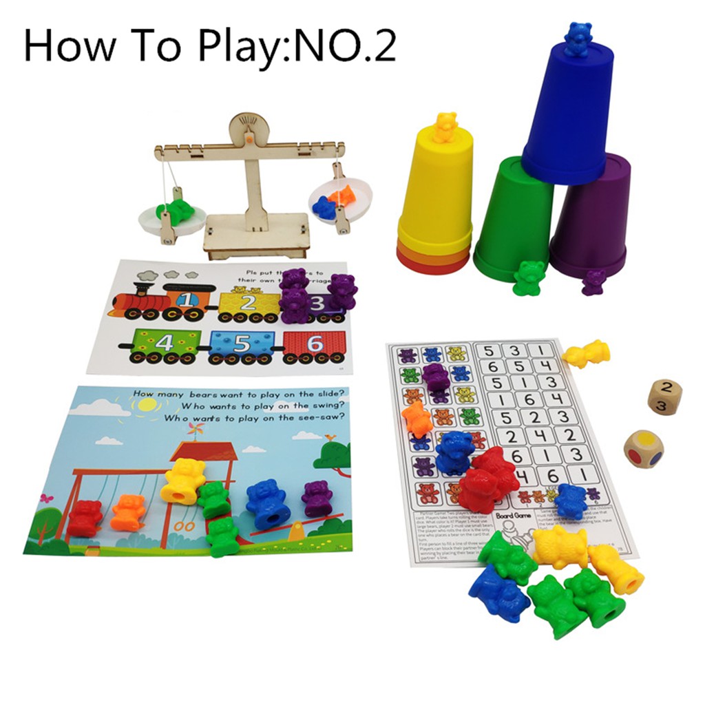 Bộ Đồ Chơi Đếm Hình Gấu Màu Sắc Cầu Vồng Theo Phương Pháp Montessori Cho Bé