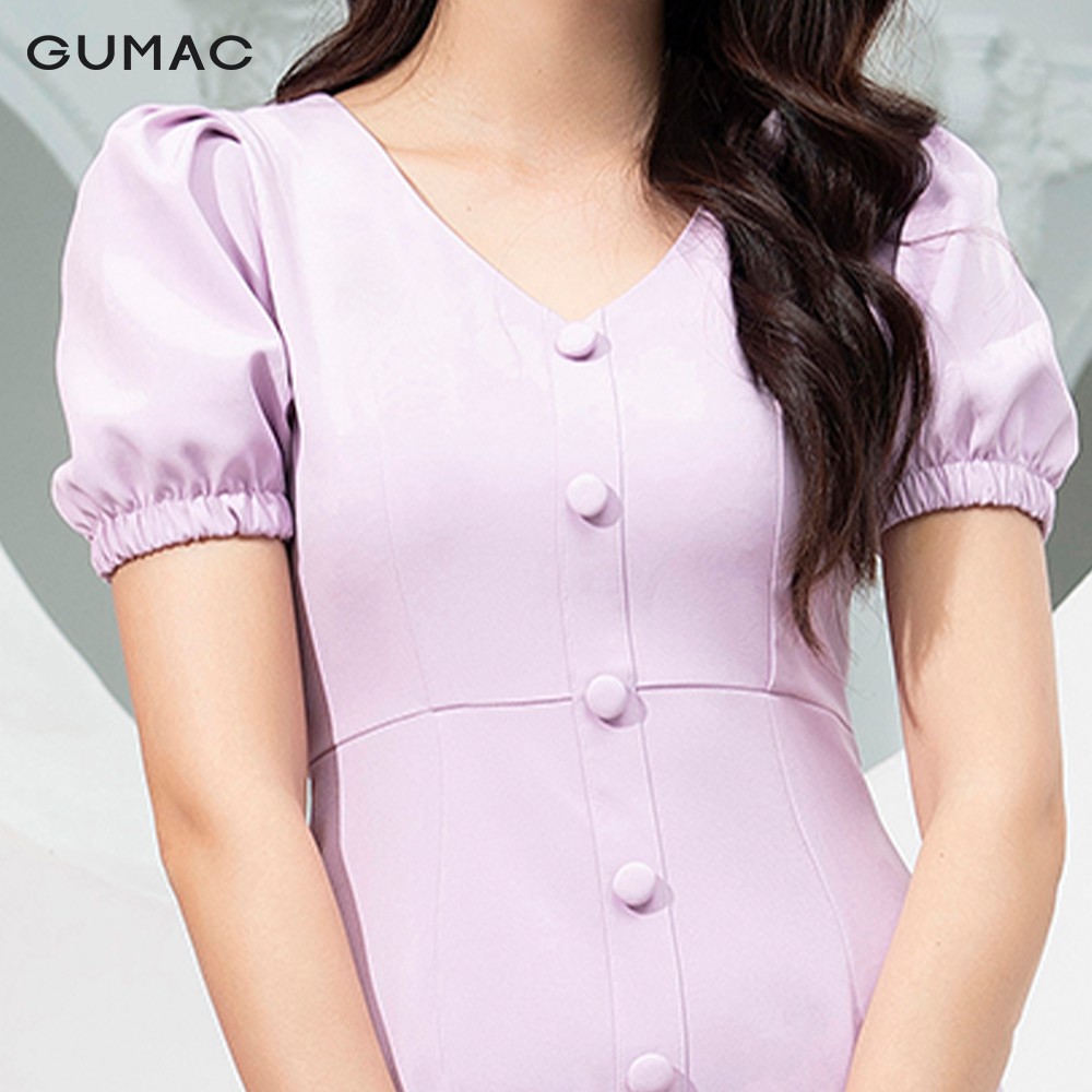 [Mã MABR07062 giảm 8% tối đa 50K đơn từ 249K] Đầm nữ cổ tim tay chun GUMAC DA9244 | BigBuy360 - bigbuy360.vn