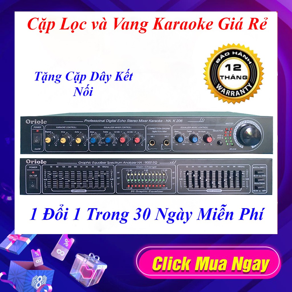 Bộ 2 Thiết bị xử lý tín hiệu Lọc và Vang  hát karaoke giá rẻ, tặng dây kết nối bảo hành 12 tháng, 1 đổi 1 trong 30 Ngày