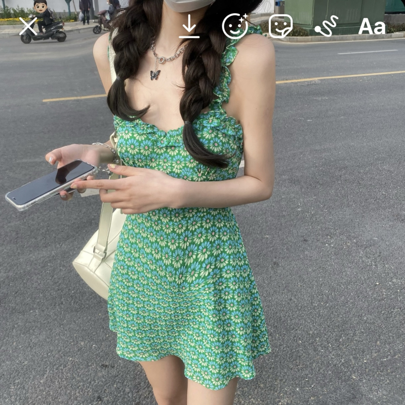 Đầm Hoa Hai Dây Phong Cách Retro Xinh Xắn Cho Nữ | BigBuy360 - bigbuy360.vn
