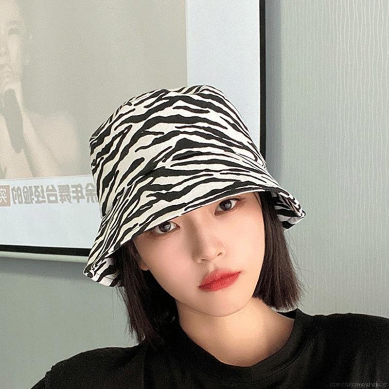 Female Retro Striped Zebra Sunscreen Bucket Hat Fisherman Hat