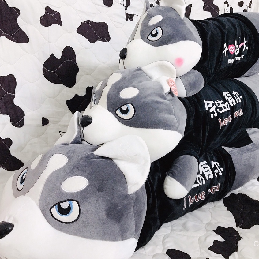 Gấu Bông Chó Husky Siêu To Khổng Lồ - Gối Ôm Chó Ngáo Size 1m4 Hàng Loại 1
