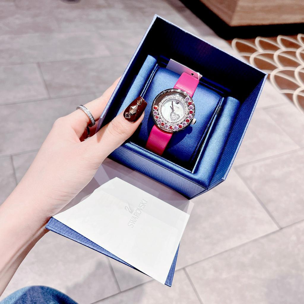 Đồng hồ nữ SW@KOVSKI Lovely Crystals Ladies Watch 35mm, dây da, Full box, Luxury Diamond Watch