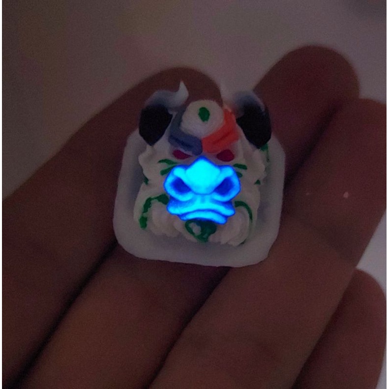 Keycap bò bull clone màu trắng xanh dạ quang trang trí bàn phím cơ