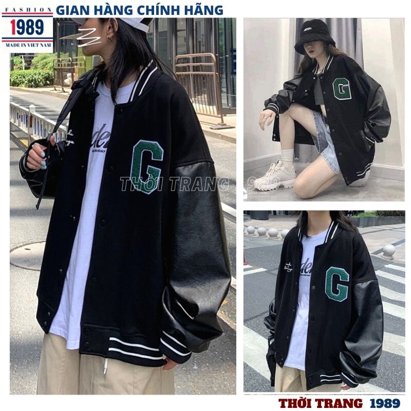 Áo khoác bomber bóng chày in chữ D kiểu dáng hàn quốc unisex tay phối da xịn xò ulzzang vintege -PHƯƠNG 1989