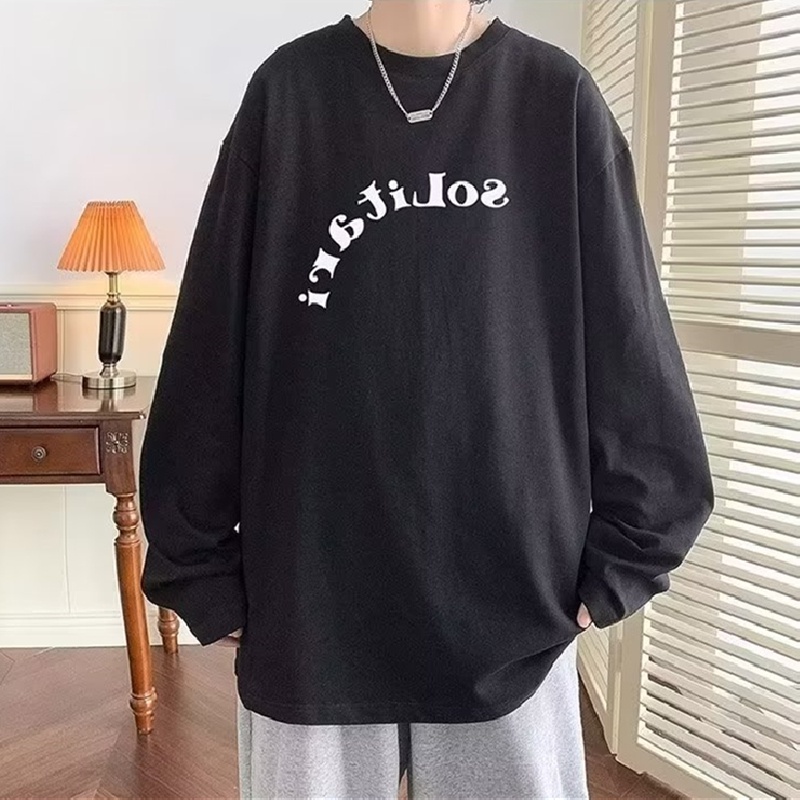 Áo Thun Tay Dài Cổ Tròn Dáng Rộng In Chữ Phong Cách Hàn Quốc Thời Trang Cho Nam size M-5XL