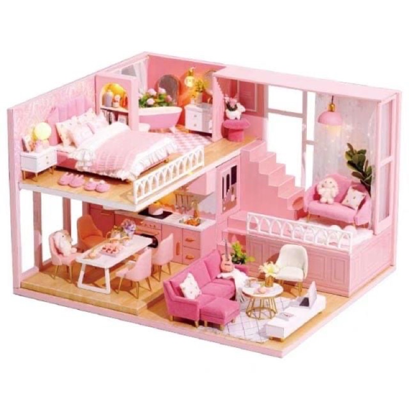 (Tặng mica,keo sữa,đèn) Nhà búp bê đồ chơi bằng gỗ mô hình bé tự lắp ráp Diy doll house L030