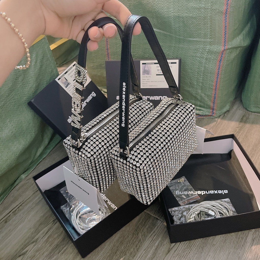Túi đính đá kẹp nách size 18cm vừa PLUS full hộp