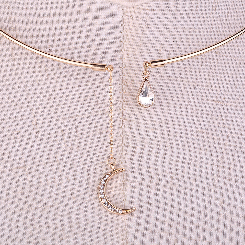 Dây chuyền dạng mở phối đá nhân tạo thời trang và mặt hình trăng khuyết cá tính cho nữ