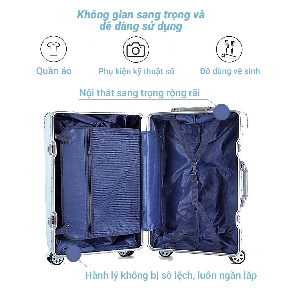 Vali kéo khung nhôm khóa sập LUXKING999 size 20/24/28 inch, nhựa ABS/PC cao cấp, 4 góc kim loại chống va đập - VALIKING