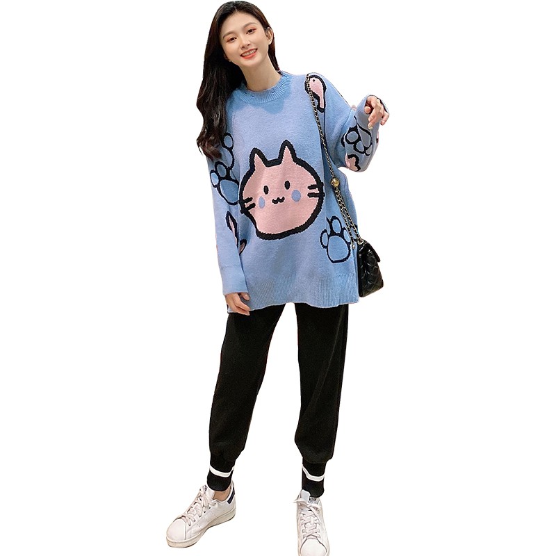 Bộ Đồ Sweater In Hoạt Hình Thời Trang Mùa Đông Cho Mẹ Bầu