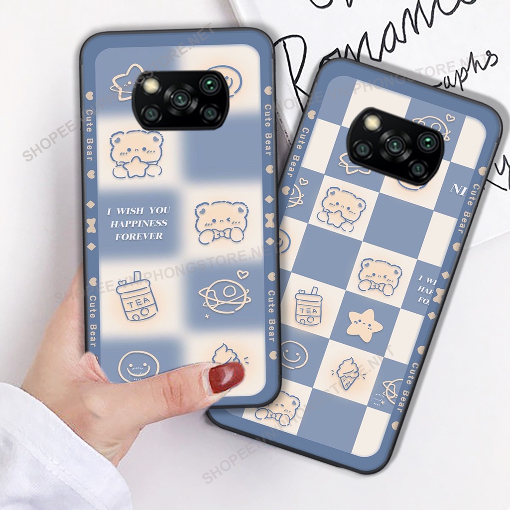 Ốp lưng Xiaomi Poco X3 / Poco X3 Pro in họa tiết caro, mẫu gấu cực đáng yêu / ốp gấu cute giá rẻ siêu bền