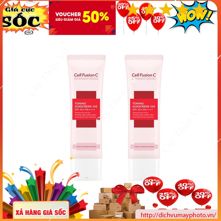 Kem Chống Nắng Cell Fusion C Vạch Hồng Toning Sunscreen 100 SPF 50+ PA+++ 50ml  nâng tông da hiệu quả kholinhkienmayin