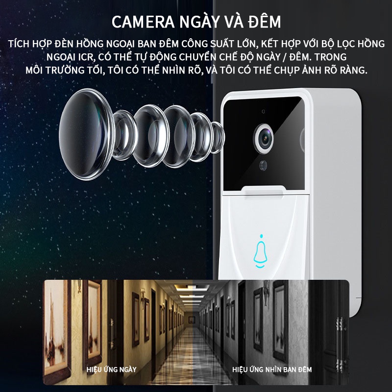Chuông cửa không dây công suất thấp pin lithium HD tầm nhìn ban đêm video intercom video đổi giọng nói