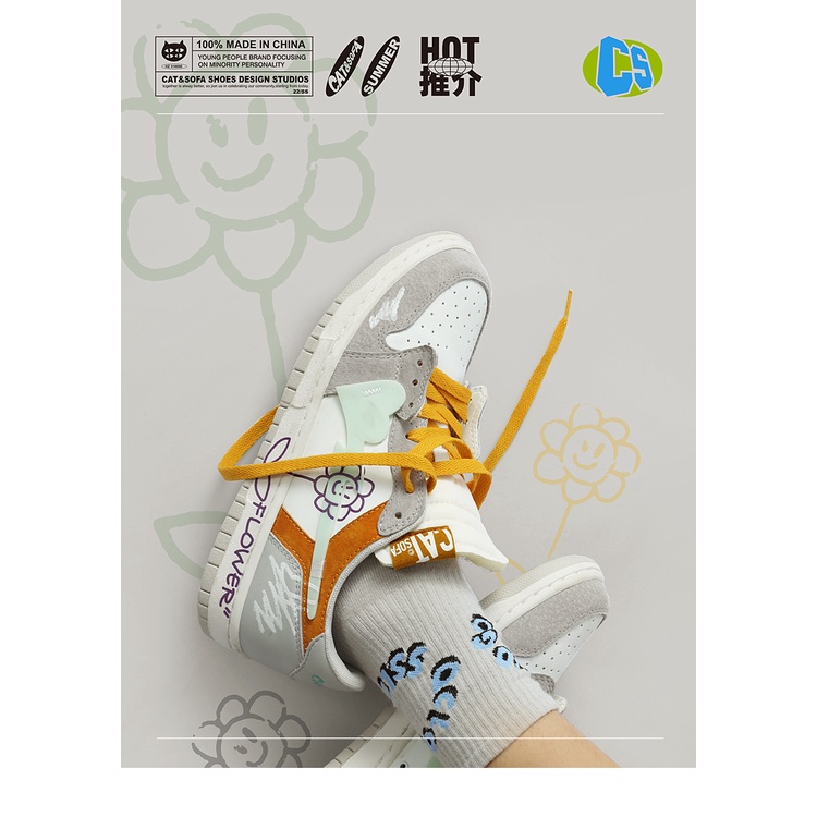 Giày Cat & Sofa Chính Hãng 💙SIMPLE SNEAKER💙 Giày Sneaker Cat Sofa Dunk Flower Xám Hồng Phong Cách Đường Phố AC254