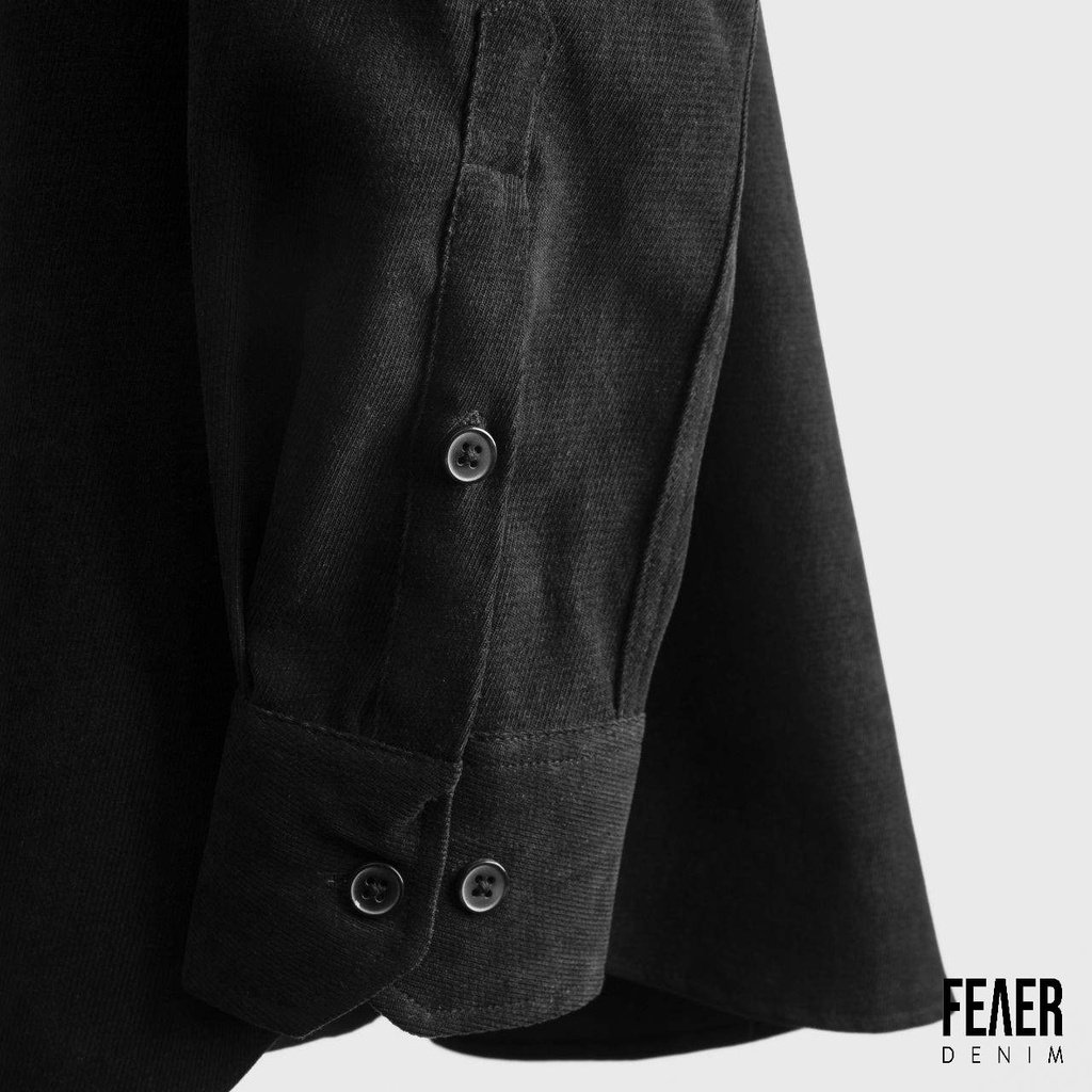 Áo sơ mi nam FEAER DENIM tay dài chất lụa nhung gân VELVET FABRIC màu đen