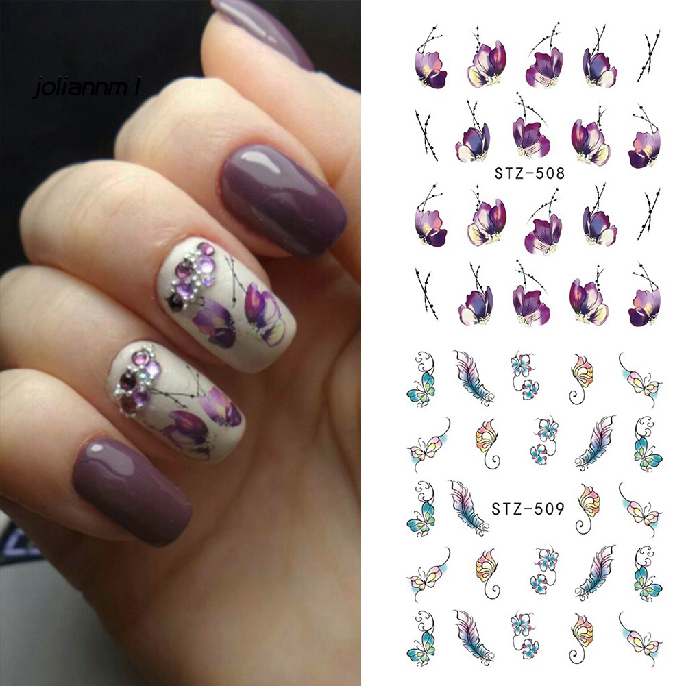 Nhãn dán trang trí móng nghệ thuật DIY dạng chuyển nước hình bướm/hoa phong cách vintage