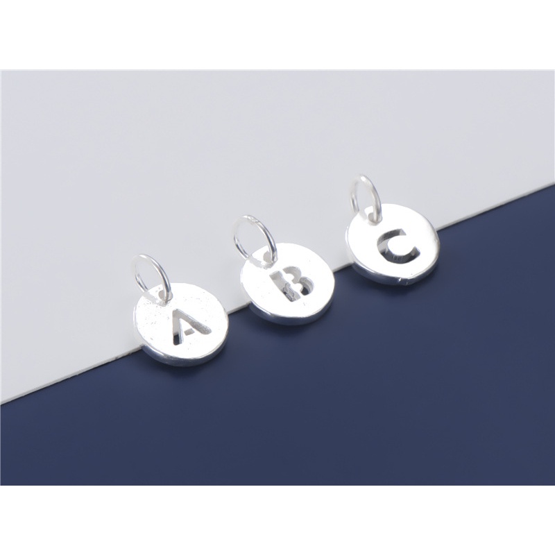 Mặt Dây Chuyền Bạc 925 Hình Tròn Khắc 26 Chữ Cái DIY