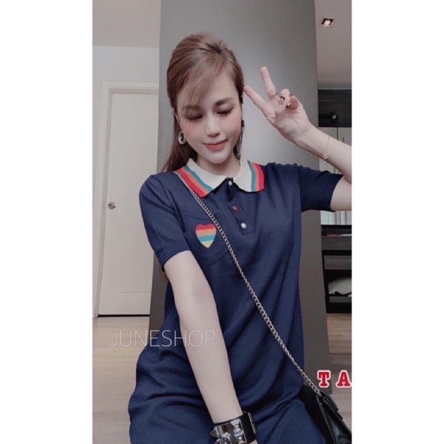 váy len cổ Đức thêu tim dáng suông hàng qccc