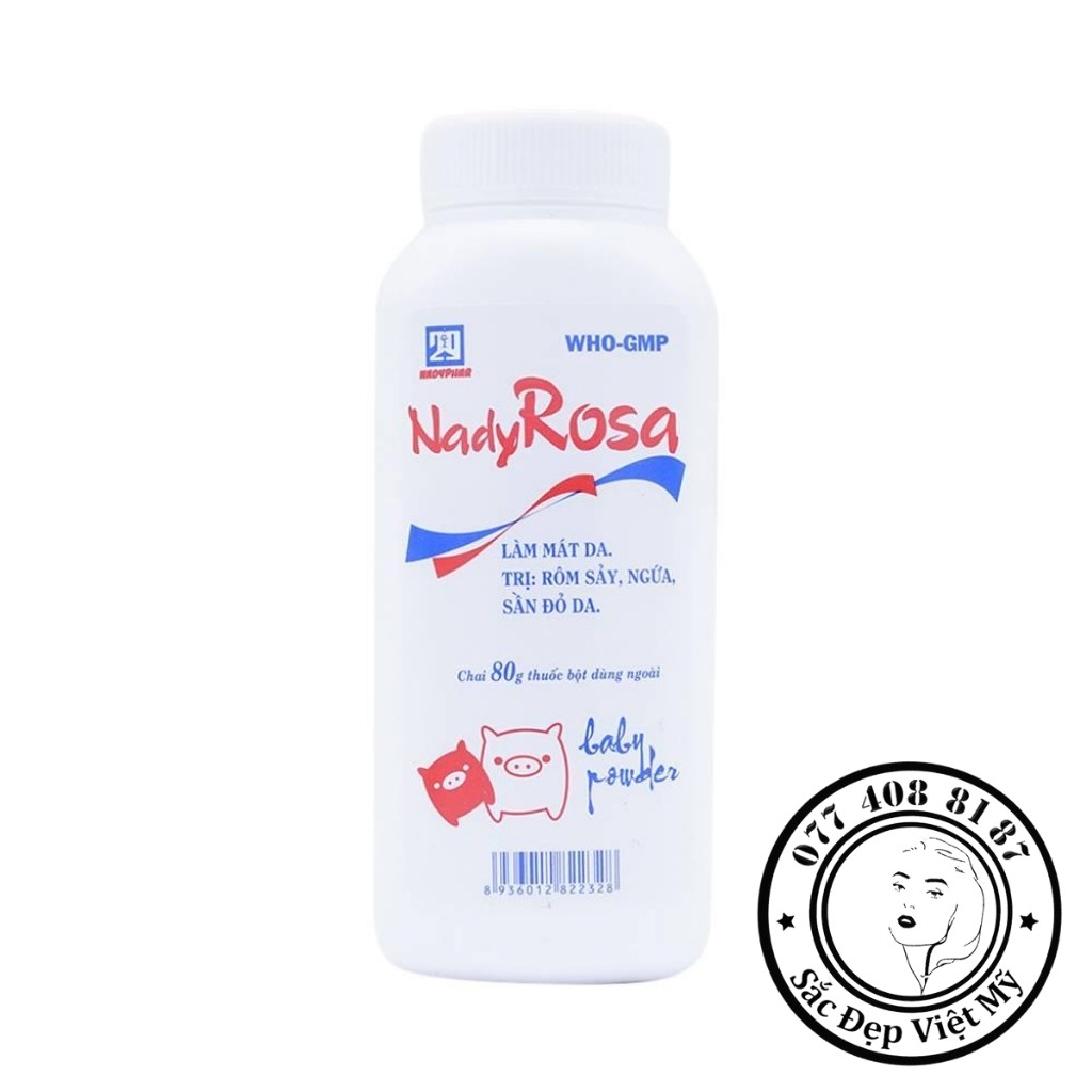 Phấn Thơm Cho Bé Nady Rosa ♥️FREESHIP♥️ Phấn Rơm An Toàn Cho Trẻ Em Chai 80gr