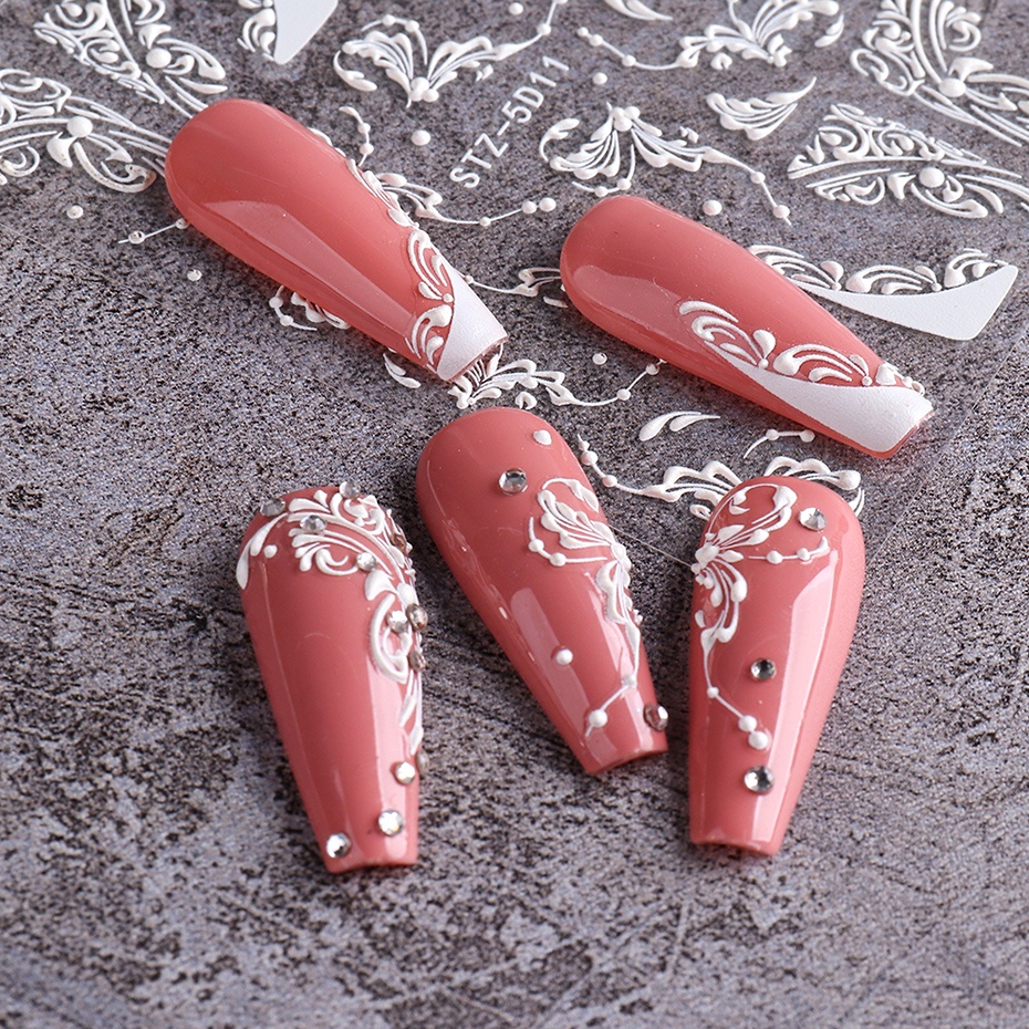 Miếng Dán Trang Trí Móng Tay 5D Acrylic Họa Tiết Ren Hoa Nghệ Thuật