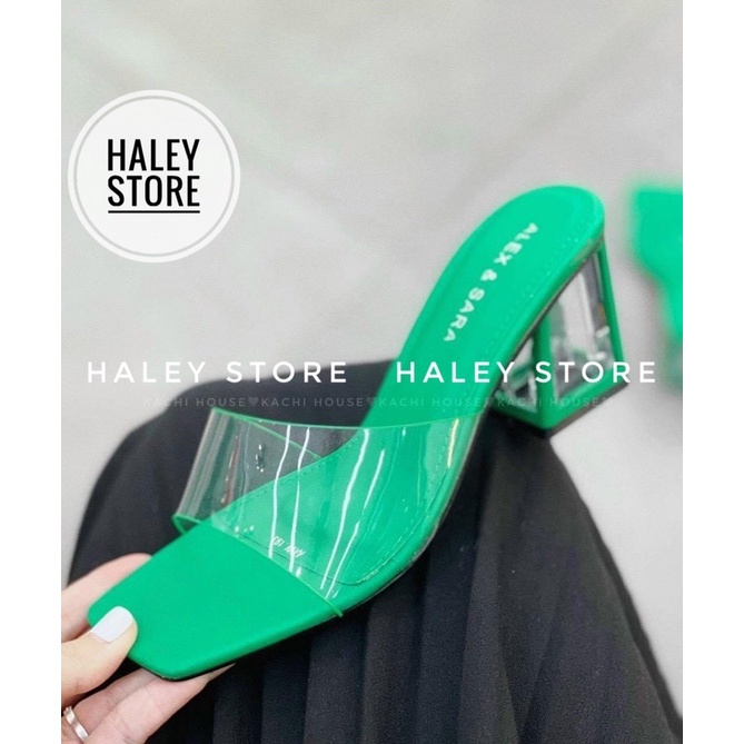Guốc cao gót vuông trong suốt HALEY STORE quai ngang sơn cạnh thời trang mới rẻ bền đẹp tiểu thư sang trọng