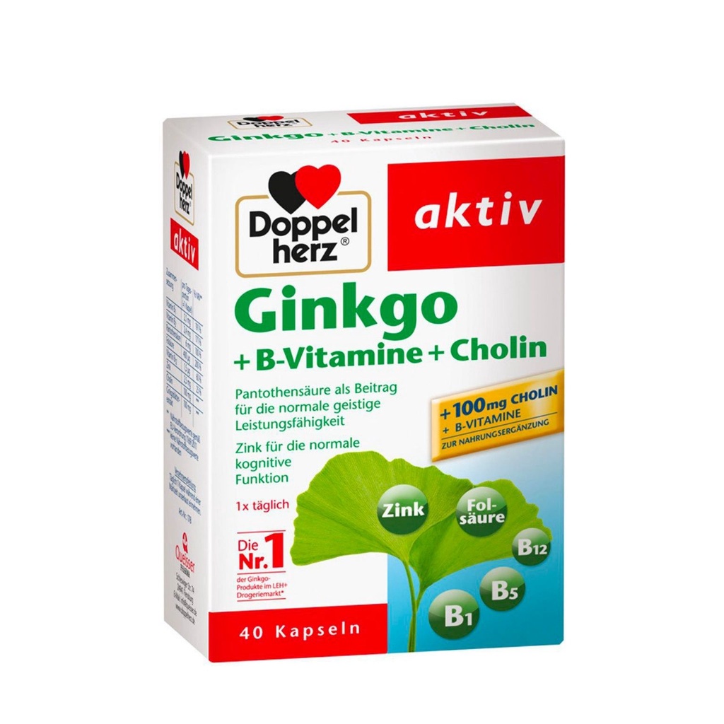 Viên Uống Bổ Não Doppelherz Ginkgo + B-Vitamins + Choline Giúp Tăng Cường Tuần Hoàn Não, Cải Thiện Trí Nhớ (Hộp 30 Viên)