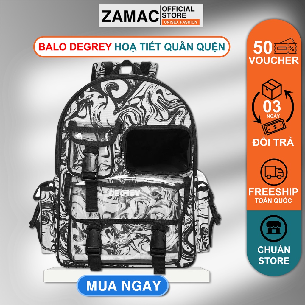 Balo Degrey đi học quằng quện ZAMAC cặp học sinh phối sọc trắng đen Unisex ZB5