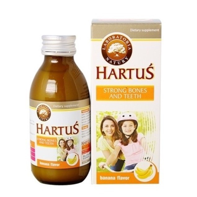 Siro Hartus Strong Bones and Teeth chai 150ml - Bộ 3 canxi, D3, K cho trẻ từ 4 tháng tuổi