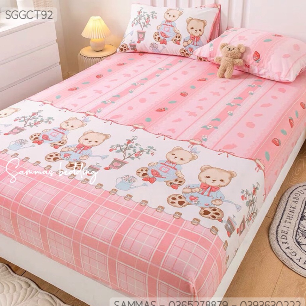 Bộ Chăn Ga Gối 3 Món Cotton 100%, Drap Giường Kèm Vỏ Gối Thoáng Mát Bốn Mùa - Các mẫu gấu