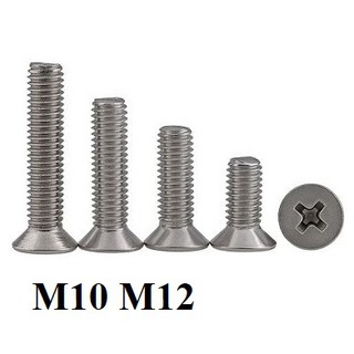 Combo 10 con Vít pake đầu bằng, 4 cạnh M10 M12 Inox bu lông