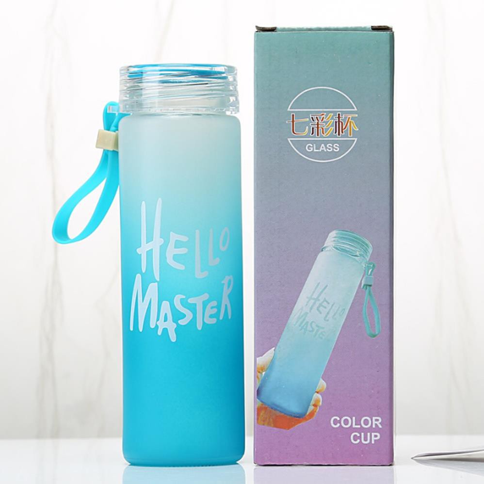 Bình Nước Thủy Tinh Hello Master 450ml Siêu Bền Đẹp Có Dây Xách Tiện Lợi