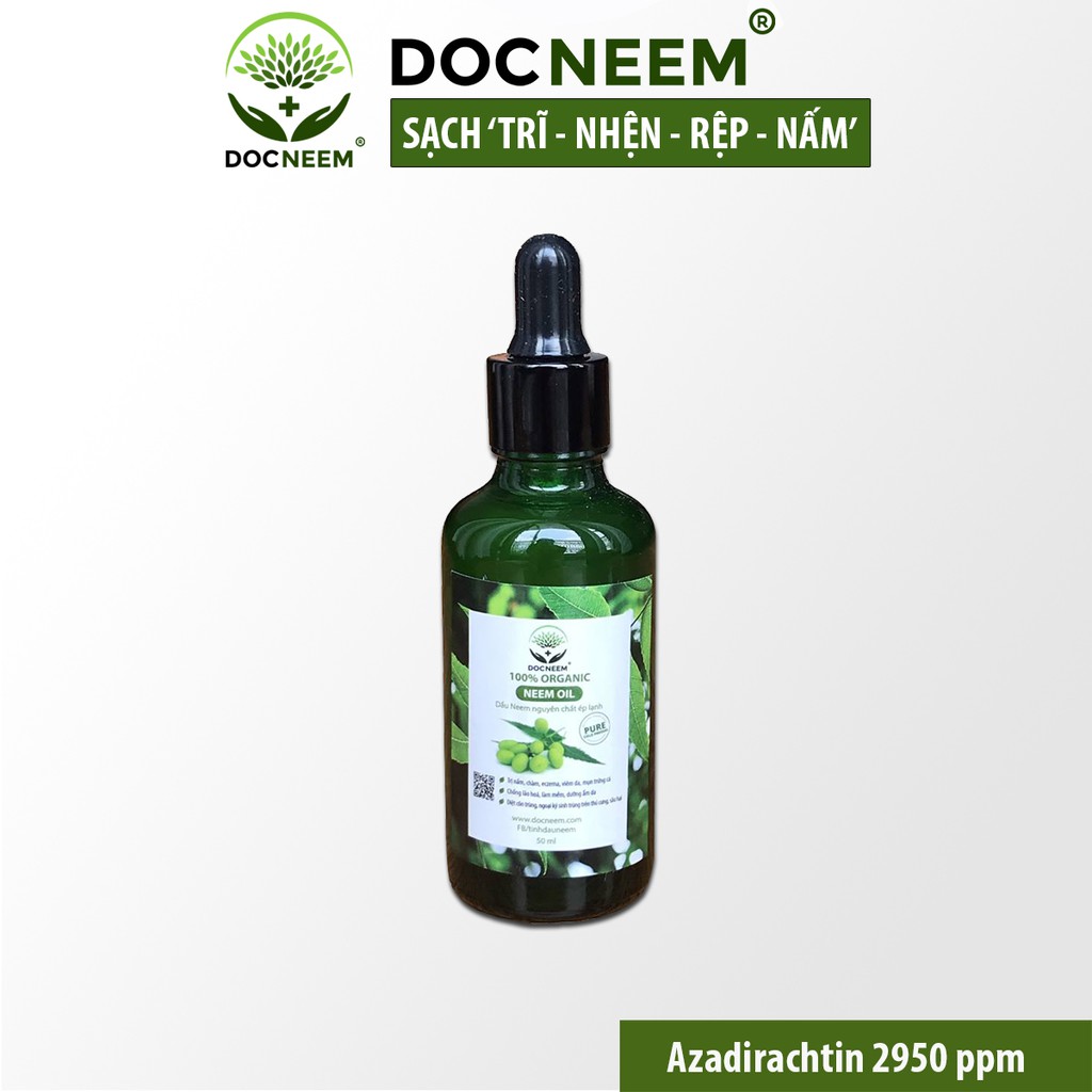 Dầu neem oil DOCNEEM hữu cơ phòng trị sâu bệnh hoa hồng, phong lan, cây cảnh, nguyên chất ép lạnh 50ml