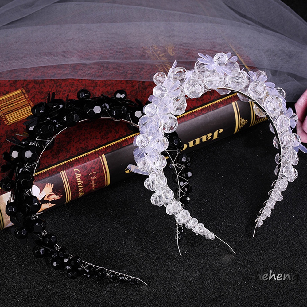 Băng Đô Cài Tóc Đính Hạt Thủy Tinh Màu Sắc Đơn Giản Cho Cô Dâu
