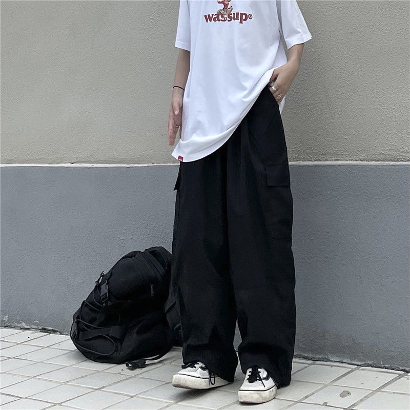 Quần dài 19885 ống rộng dáng suông kiểu dây rút phong cách cổ điển thường ngày dành cho nam nữ