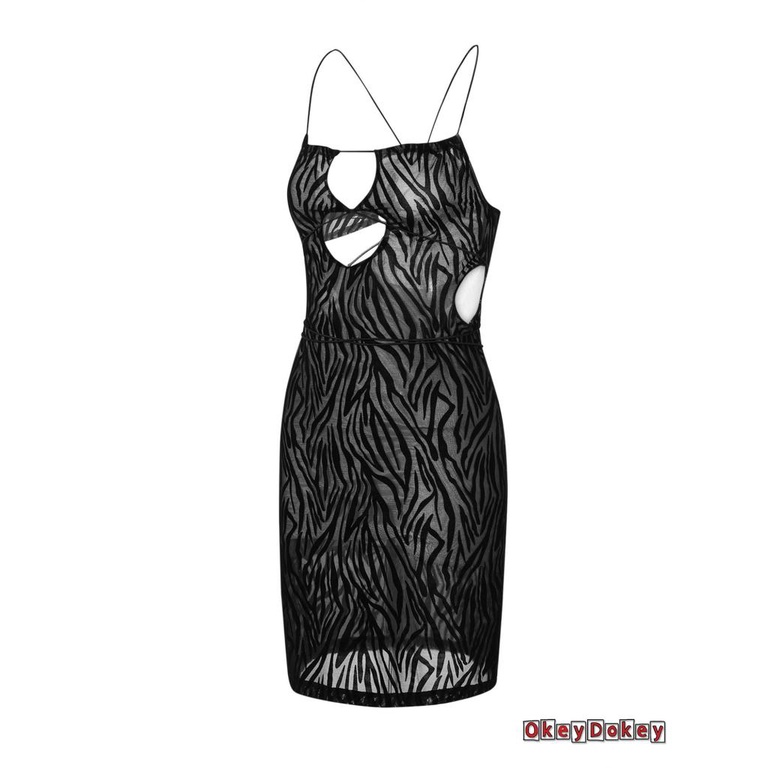 OKDK-Women´s Sexy Dress Printed Pattern Hollow-Out Spaghetti Strap Mini Bodycon Dress