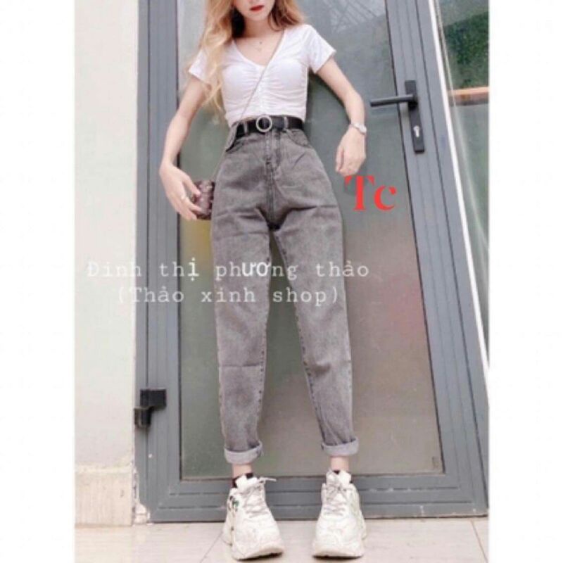 Quần Bò Nữ Dáng Baggy Túi Nắp, Quần Jeans  Nữ Baggy