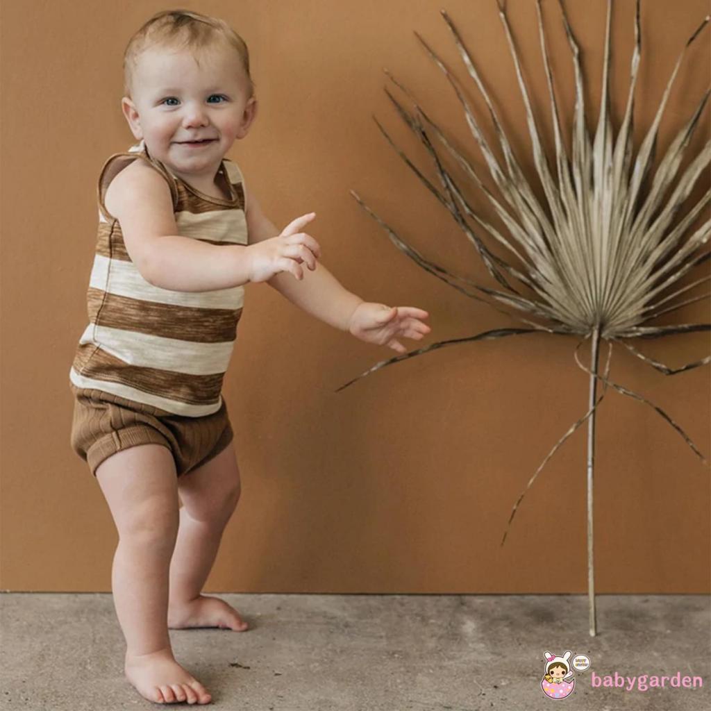 Bộ Áo Tank Top + Quần Short Lưng Thun Họa Tiết Sọc Ngang Dễ Thương Thời Trang Mùa Hè Cho Bé Trai 0-24 Tháng Tuổi