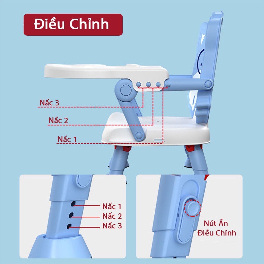 Ghế Ăn Dặm Cho Bé Đa Năng Có Thể Gấp Gọn, Điều Chỉnh Chiều Cao Và Độ Rộng Bàn Ăn, Bàn Ăn Dặm Cho Bé Hình Thú T918