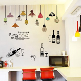 Decal dán tường Đèn màu và kệ rượu