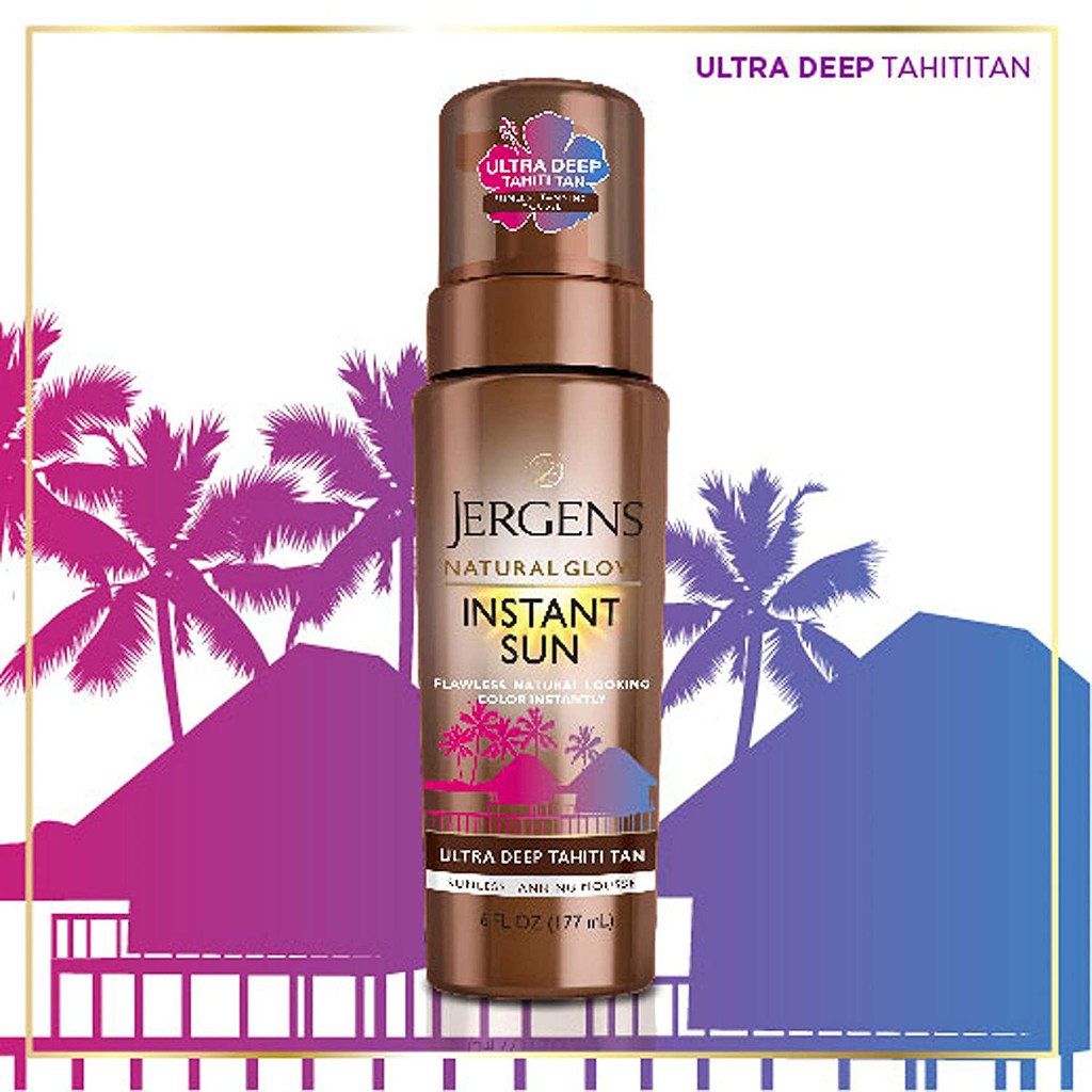 Mousse nhuộm nâu da Jergens Natural Glow Instant Sun Body Mousse Dark Self Tanner for Deep Tahiti Tan 177ml (Mỹ)