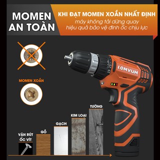 MÁY KHOAN CẦM TAY LOMVUM SỬ DỤNG PIN LITHIUM ĐIỆP ÁP 12 - 15 V