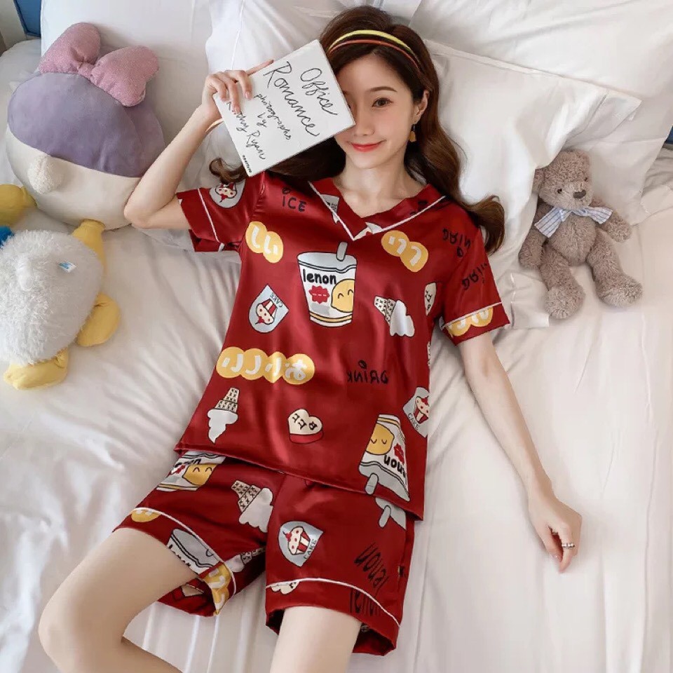 Bán Sỉ Bán Lẻ Bộ Pijama Lụa Hàn Cộc Đùi - Bộ Mặc Nhà Mềm Mát Họa Tiết Dễ Thương