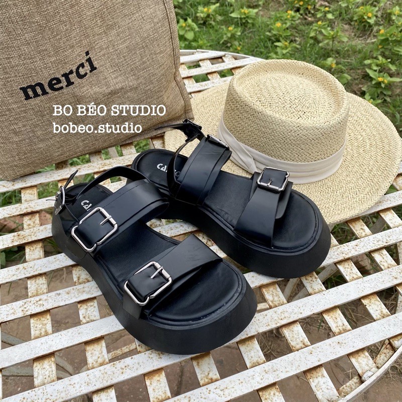 (HÀNG CÓ SẴN - ẢNH THẬT SHOP CHỤP) SPONG BUCKLE SANDALS - GIÀY ULZZANG SANDALS ĐẾ BÁNH MÌ CAO 4.5CM