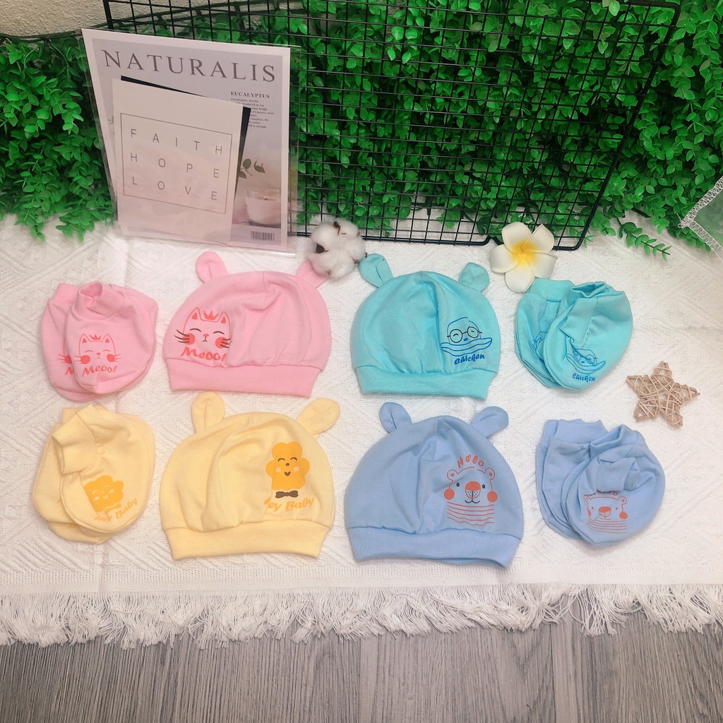 Bao tay chân cho bé sơ sinh kèm mũ hàng cotton Việt Nam cao cấp Acute baby