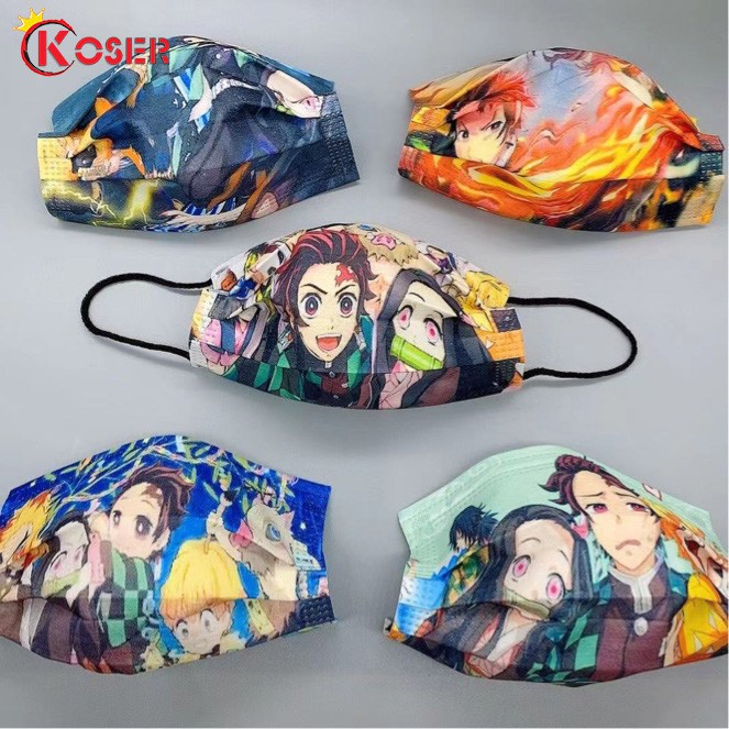 [COSER KING store] 10/50 Pcs 3 Layers Cool Mask 5 Colors Kimetsu No Yaiba Demon Slayer Cosplay Cosplay Face Mask Anime Cartoon Masquerade