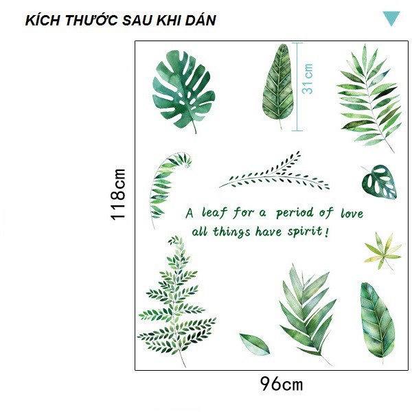 [FREESHIP 50K] Decal dán tường Lá xanh AmyShop - decal trang trí có keo sẵn